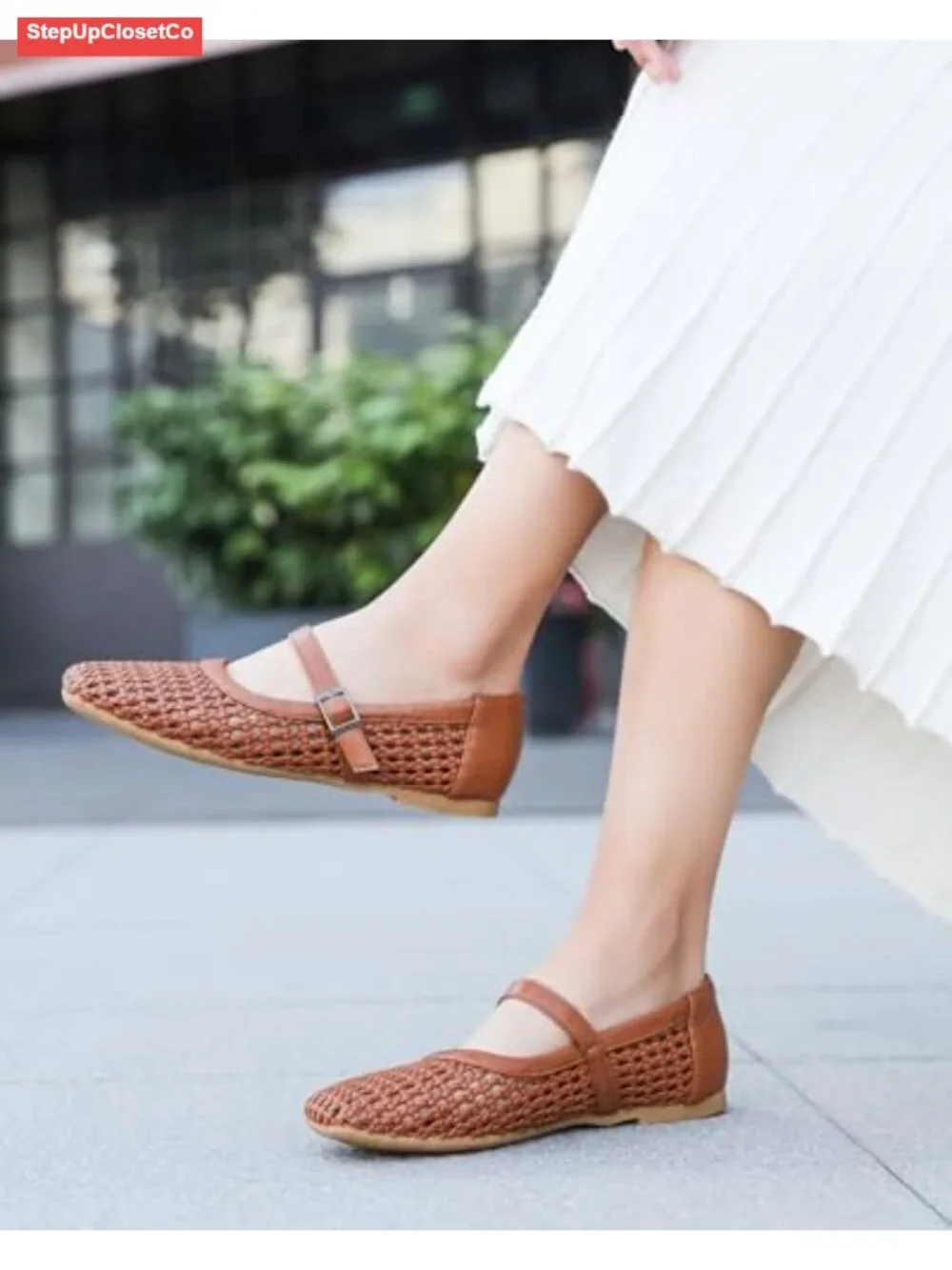 Woven Synthetic Leather Ballet Flats Women Comfortable Mesh Mary Jane Shoes